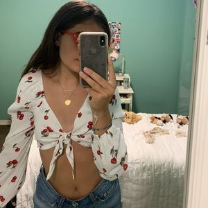 NEW White and Red Cherry Top